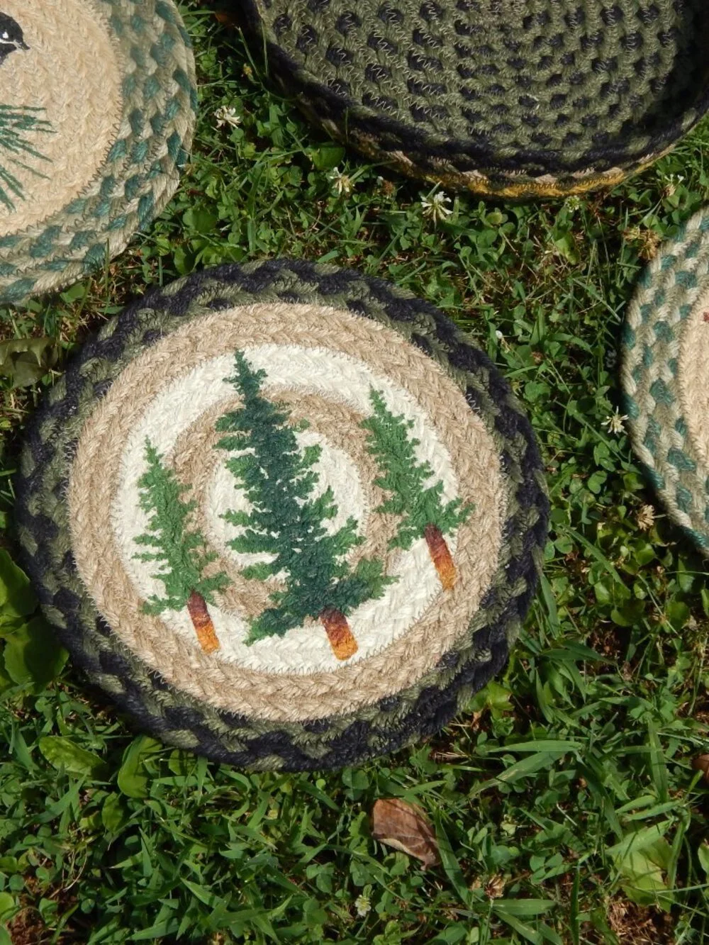 Nature Themed Lot of 7 Jute Woven Braided Mats Decorative w/Holder